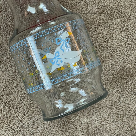 Vtg Set of Anchor Hocking Blue Ribbon Geese Goose Jar/Juice Pitcher Storage 80’s - Picture 4 of 6